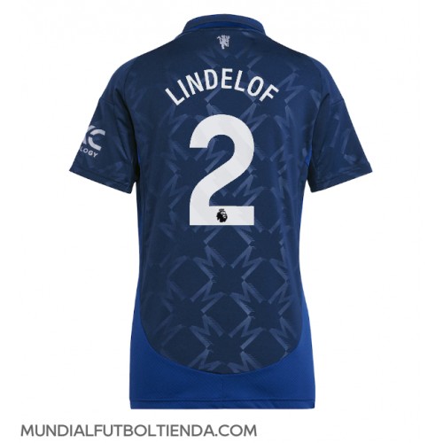 Camiseta Manchester United Victor Lindelof #2 Segunda Equipación Replica 2024-25 para mujer mangas cortas